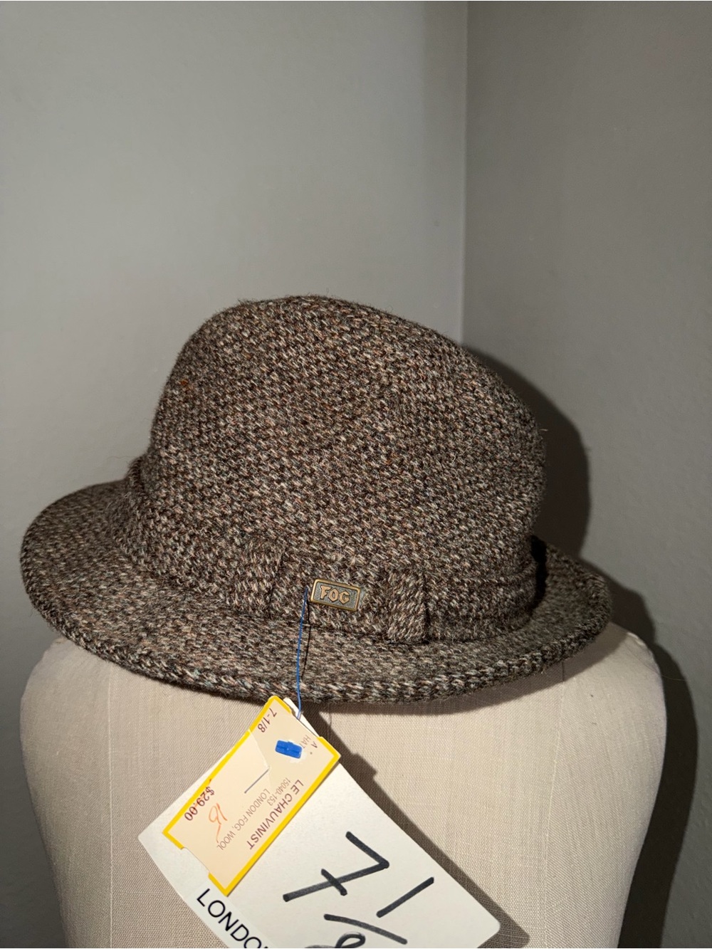 Vintage London Fog Brown Multi Tweed Bucket Hat. Never Worn. 7 1/8